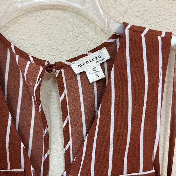 Monteau womans Rust pin striped Wide leg pant jumpsuit size small - Picture 5 of 8